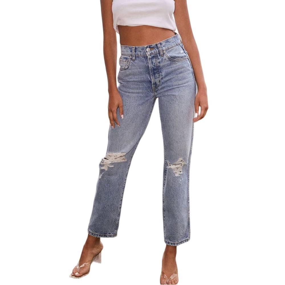 Revice Frontrunner Straight Crop Jeans Sz 27 in Grand Prix Blue Distressed Denim